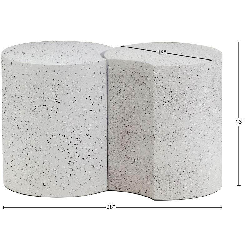 Meridian Furniture Dimple 2 Piece White Terrazzo Pattern Iron Metal End Table