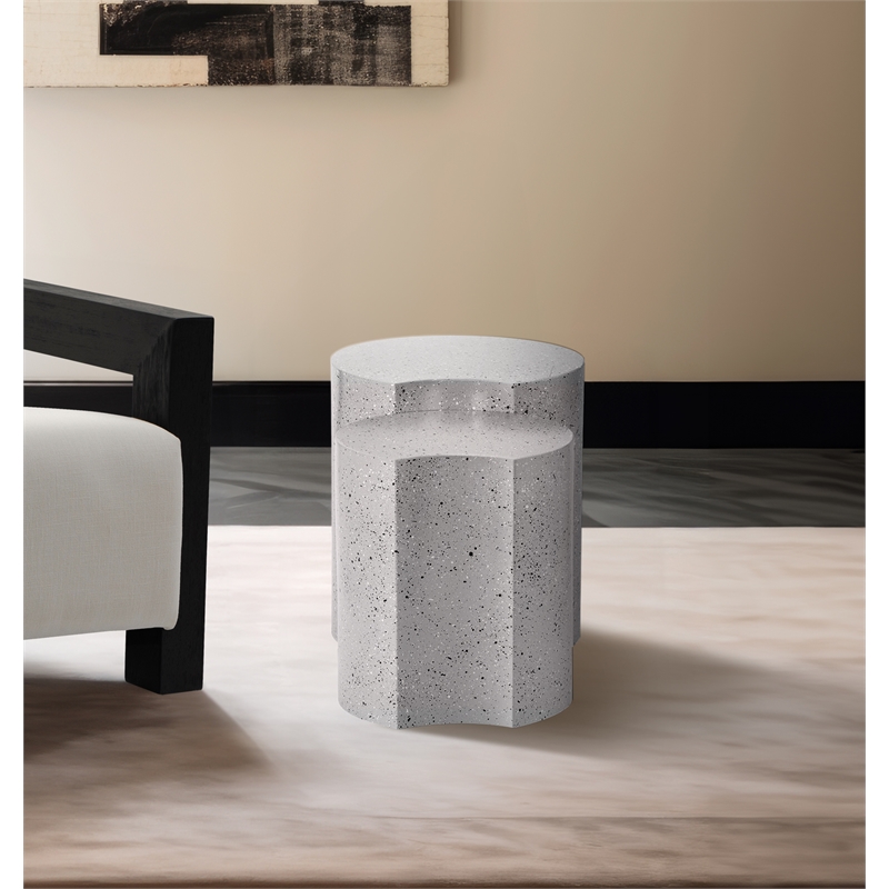 Meridian Furniture Dimple 2 Piece White Terrazzo Pattern Iron Metal End Table
