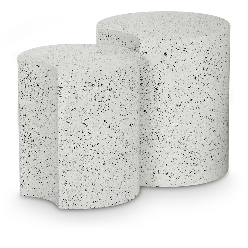 Meridian Furniture Dimple 2 Piece White Terrazzo Pattern Iron Metal End Table