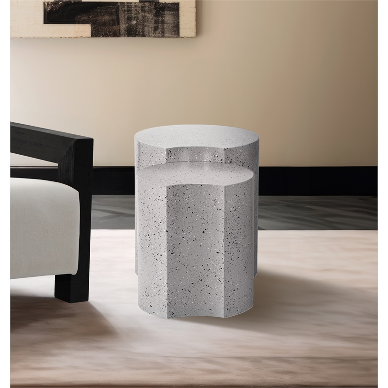Meridian Furniture Dimple 2 Piece White Terrazzo Pattern Iron Metal End Table