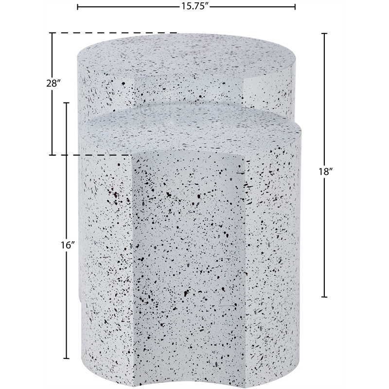 Meridian Furniture Dimple 2 Piece White Terrazzo Pattern Iron Metal End Table