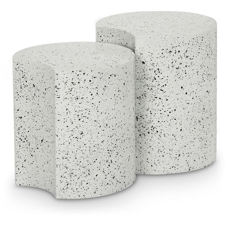 Meridian Furniture Dimple 2 Piece White Terrazzo Pattern Iron Metal End Table