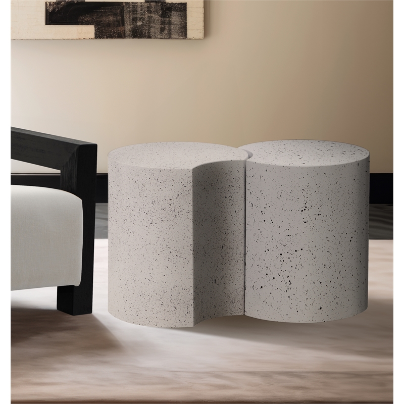 Meridian Furniture Dimple 2 Piece White Terrazzo Pattern Iron Metal End Table