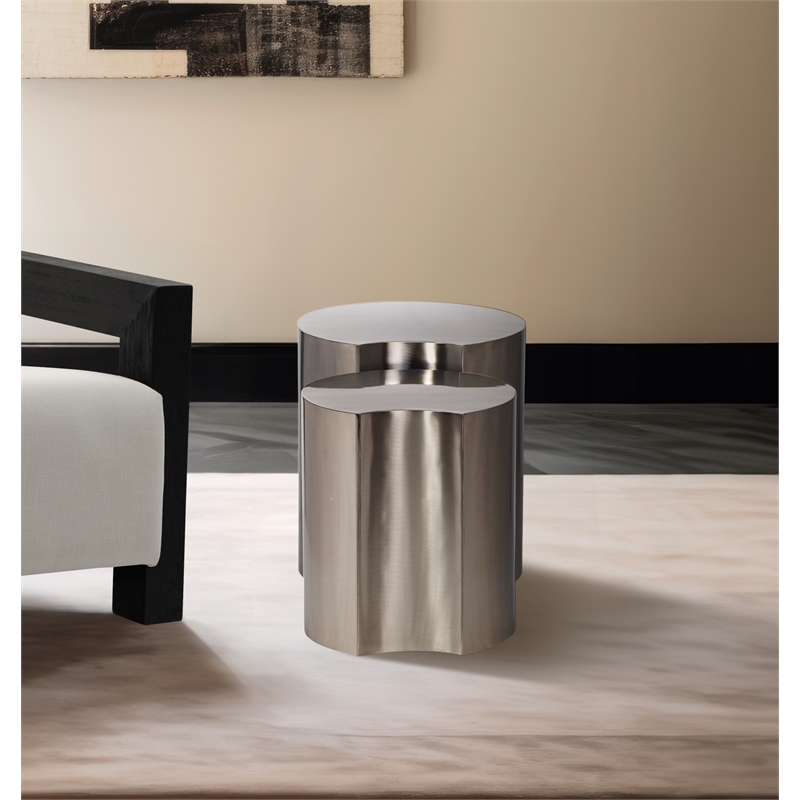 Meridian Furniture Dimple 2 Piece Silver Iron Metal End Table