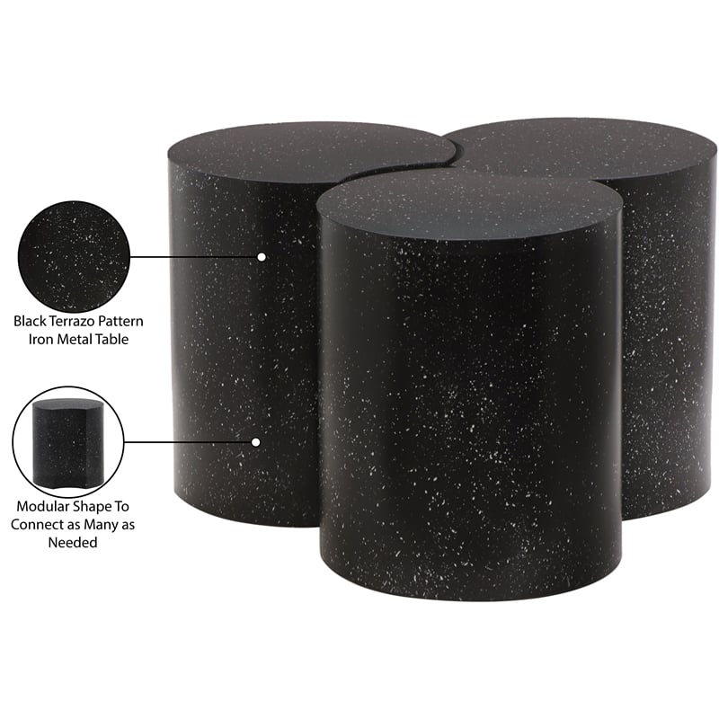 Meridian Furniture Dimple 3 Piece Black Terrazzo Pattern Iron Metal Coffee Table