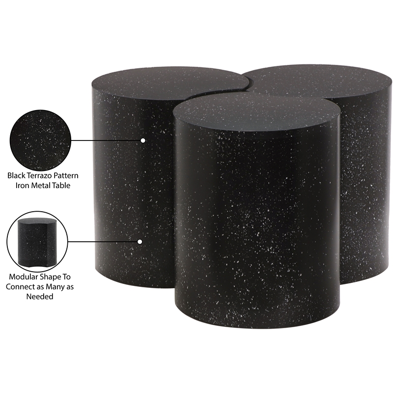 Meridian Furniture Dimple 3 Piece Black Terrazzo Pattern Iron Metal Coffee Table