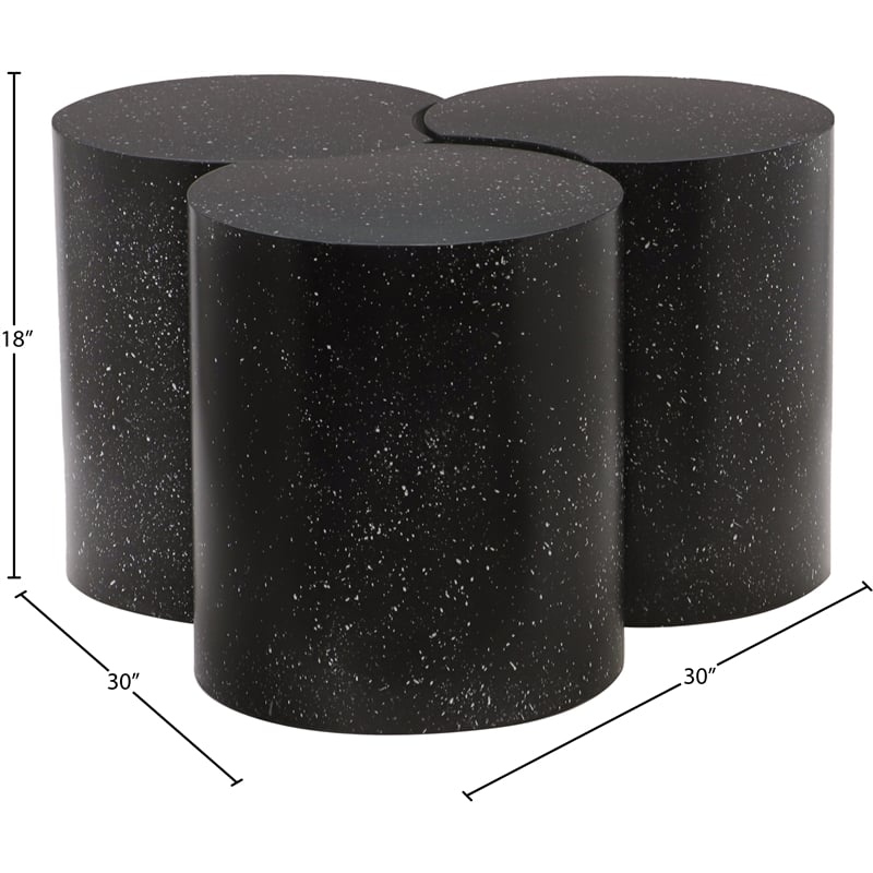 Meridian Furniture Dimple 3 Piece Black Terrazzo Pattern Iron Metal Coffee Table