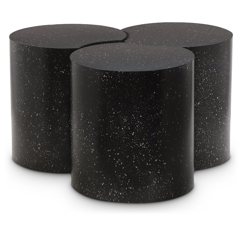 Meridian Furniture Dimple 3 Piece Black Terrazzo Pattern Iron Metal Coffee Table