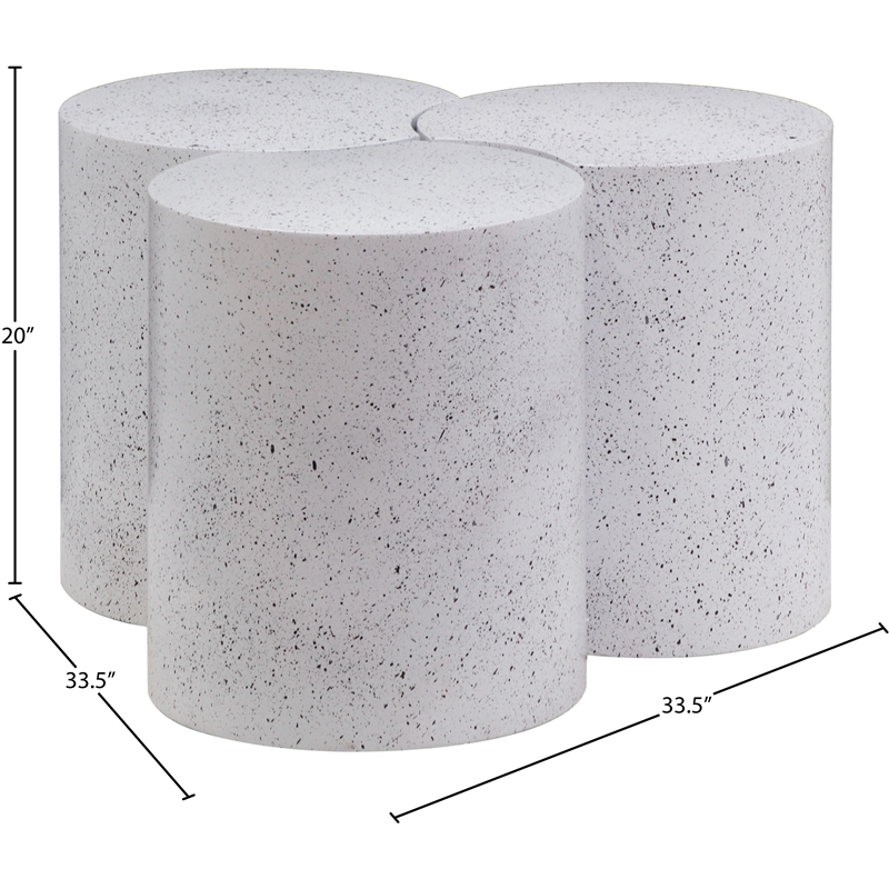 Meridian Furniture Dimple 3 Piece White Terrazzo Pattern Iron Metal Coffee Table