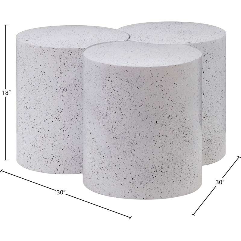 Meridian Furniture Dimple 3 Piece White Terrazzo Pattern Iron Metal Coffee Table