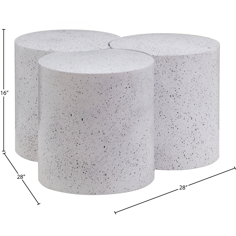 Meridian Furniture Dimple 3 Piece White Terrazzo Pattern Iron Metal Coffee Table