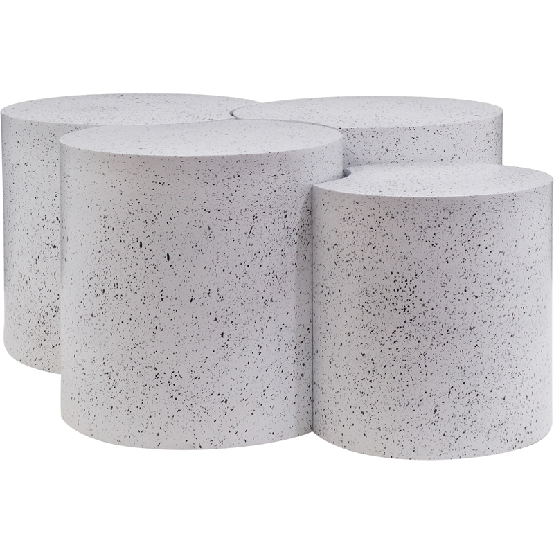 Meridian Furniture Dimple 4 Piece White Terrazzo Pattern Iron Metal Coffee Table