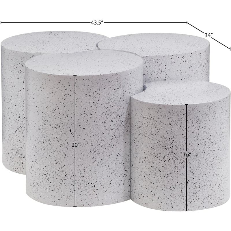 Meridian Furniture Dimple 4 Piece White Terrazzo Pattern Iron Metal Coffee Table