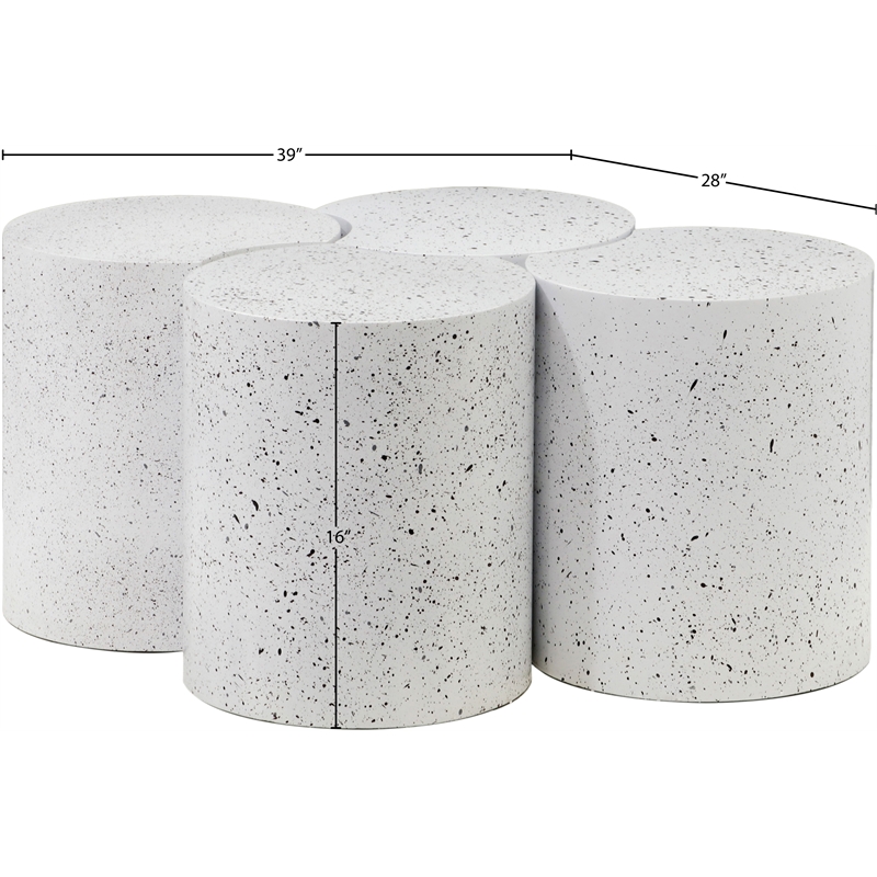 Meridian Furniture Dimple 4 Piece White Terrazzo Pattern Iron Metal Coffee Table