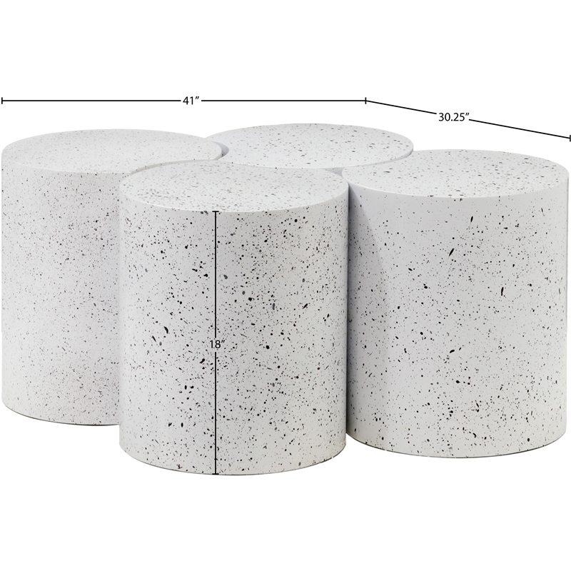 Meridian Furniture Dimple 4 Piece White Terrazzo Pattern Iron Metal Coffee Table