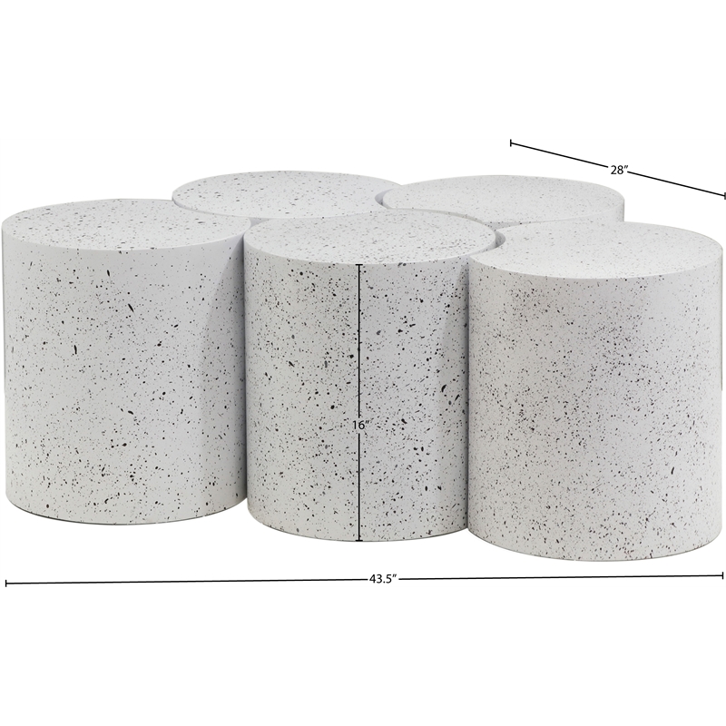 Meridian Furniture Dimple 5 Piece White Terrazzo Pattern Iron Metal Coffee Table