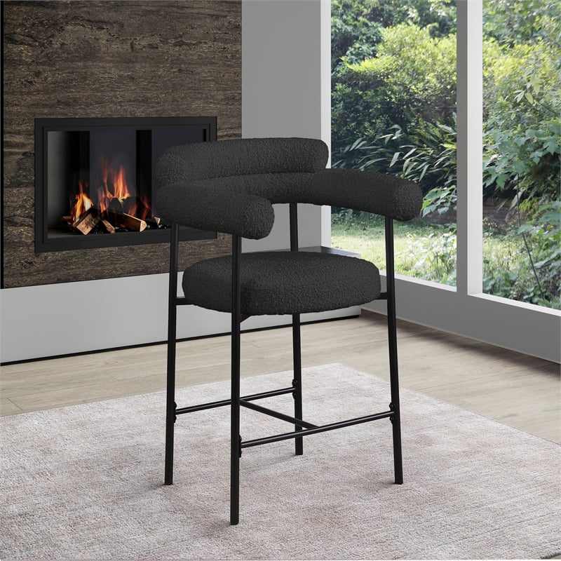 Meridian Furniture Blake Black Boucle Fabric Counter Stool (Set of 2)