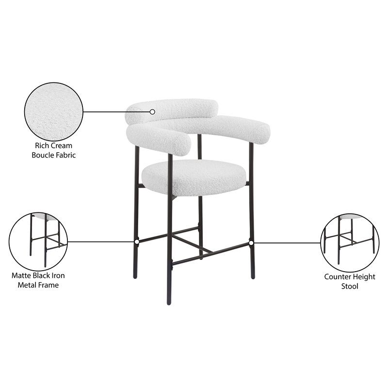 Meridian Furniture Blake Cream Boucle Fabric Counter Stool (Set of 2)