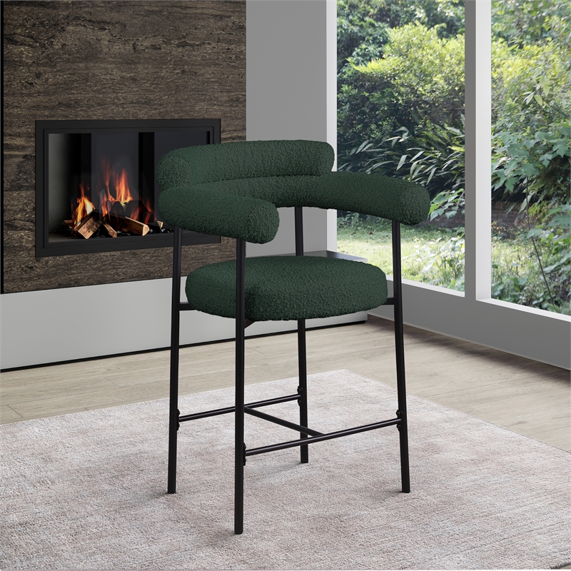 Meridian Furniture Blake Green Boucle Fabric Counter Stool (Set of 2)