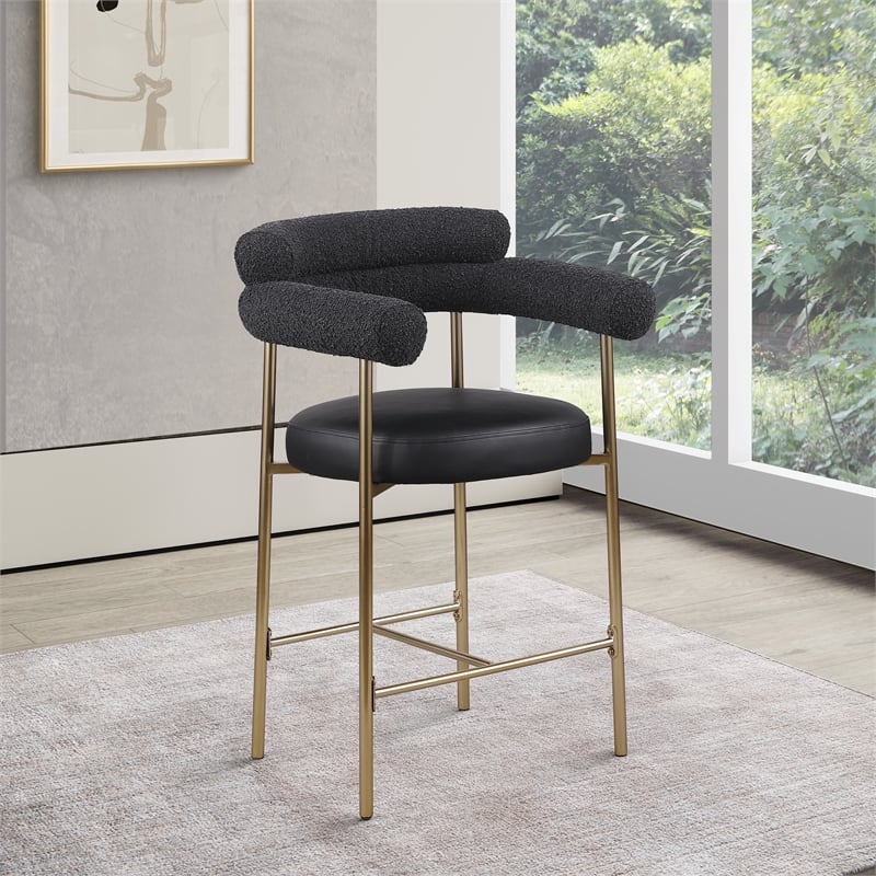 Meridian Furniture Blake Black Boucle Fabric Counter Stool (Set of 2)