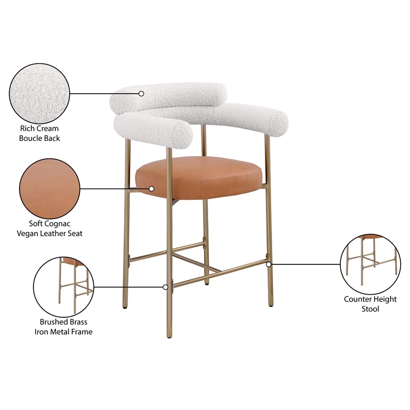 Meridian Furniture Blake Cognac Boucle Fabric Counter Stool (Set of 2)