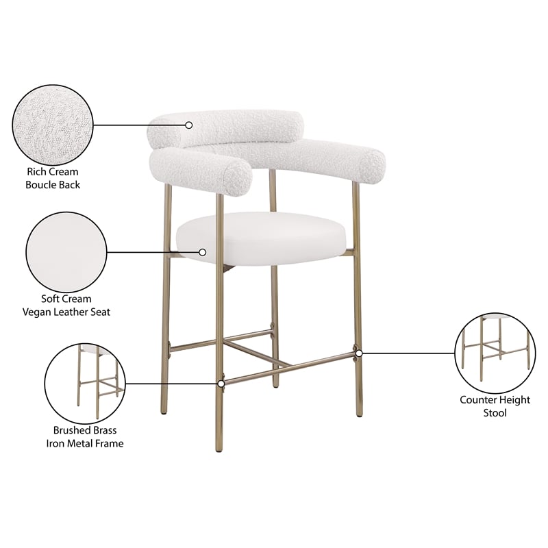Meridian Furniture Blake Cream Boucle Fabric Counter Stool (Set of 2)