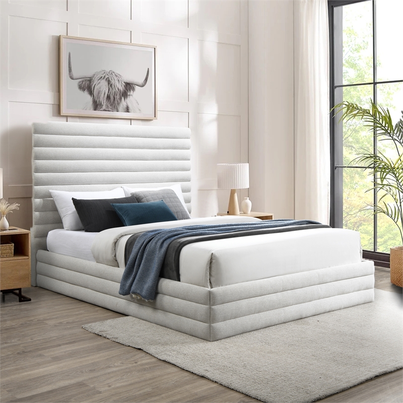 Meridian Furniture Maxwell Cream Linen Textured Fabric King Bed