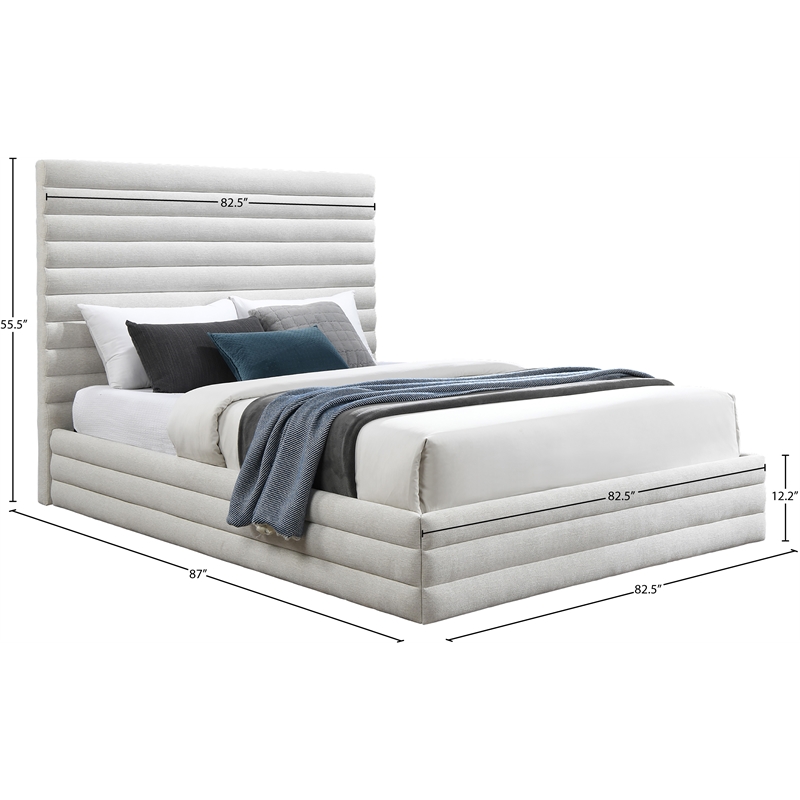 Meridian Furniture Maxwell Cream Linen Textured Fabric King Bed