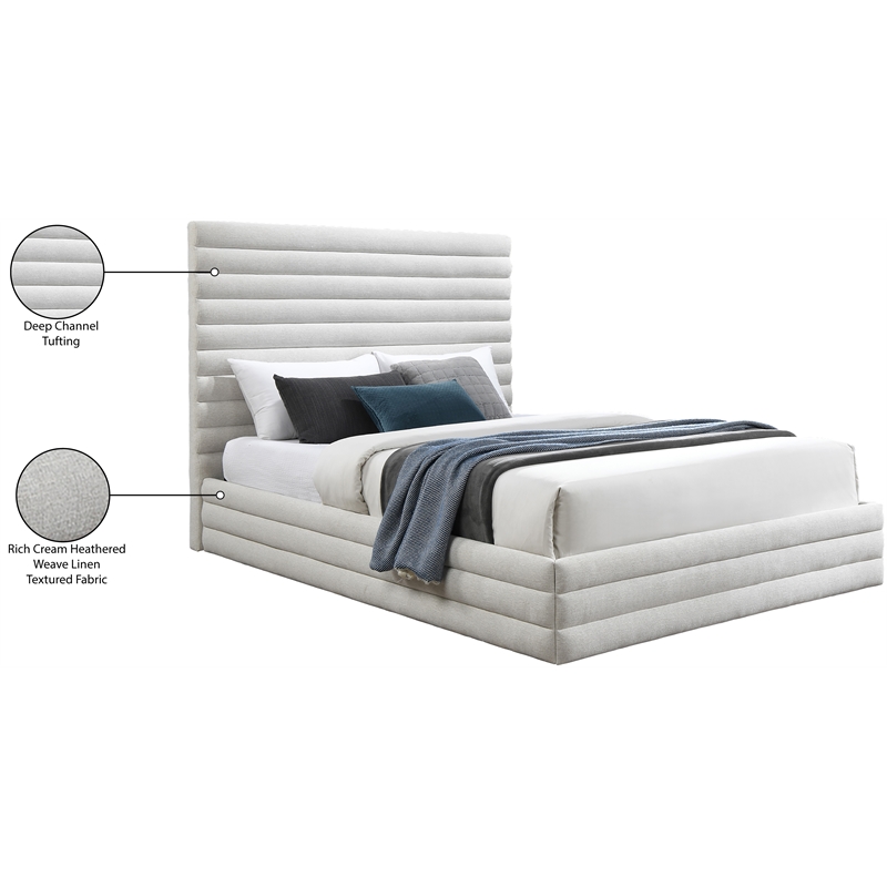 Meridian Furniture Maxwell Cream Linen Textured Fabric King Bed