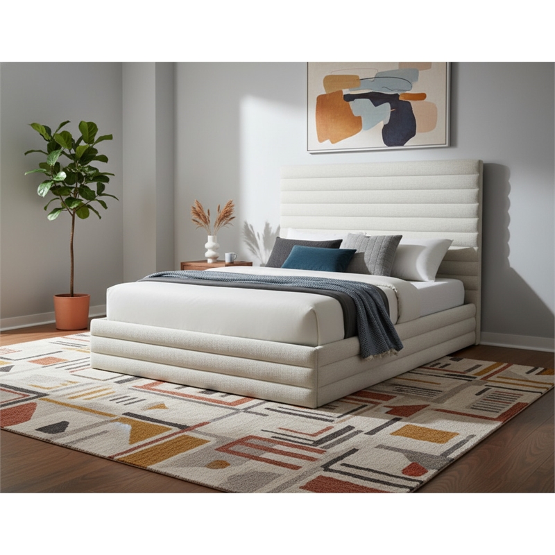Meridian Furniture Maxwell Cream Linen Textured Fabric King Bed