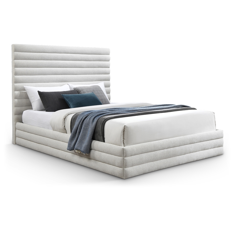 Meridian Furniture Maxwell Cream Linen Textured Fabric King Bed