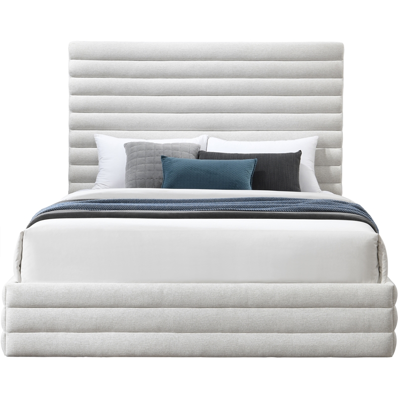 Meridian Furniture Maxwell Cream Linen Textured Fabric Queen Bed