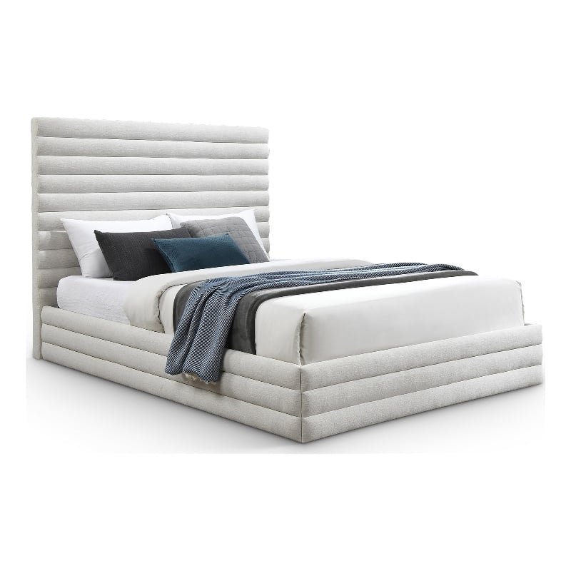 Meridian Furniture Maxwell Cream Linen Textured Fabric Queen Bed