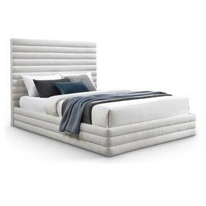 Meridian Furniture Maxwell Cream Linen Textured Fabric Queen Bed