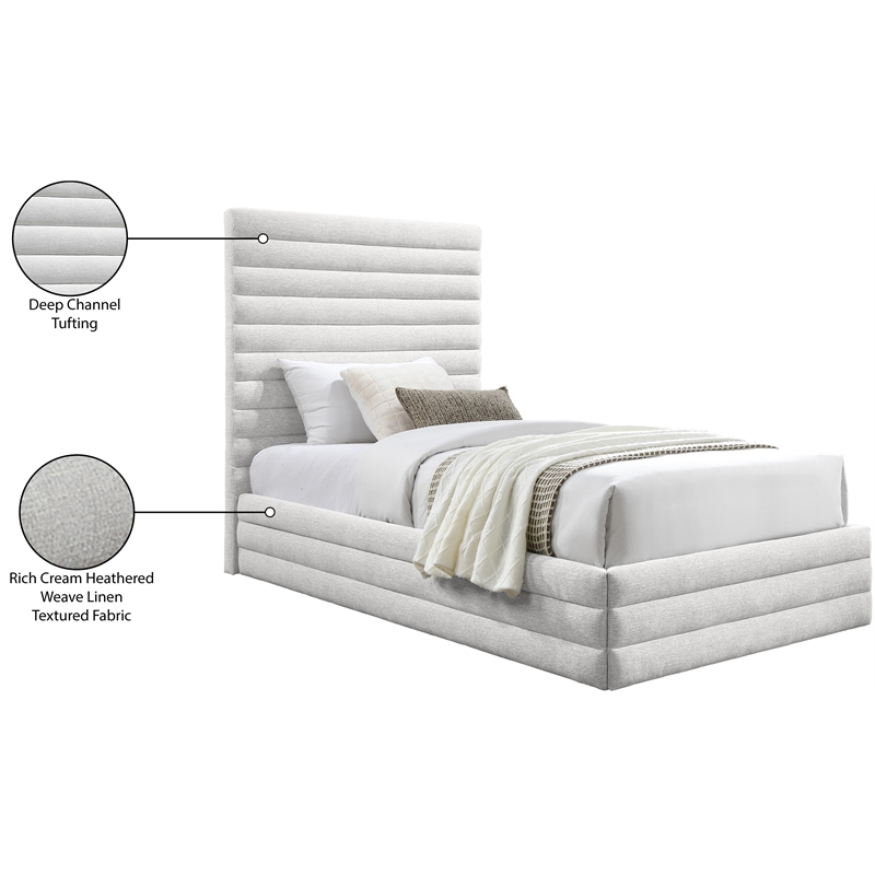 meridian furniture maxwell cream linen textured fabric twin bed