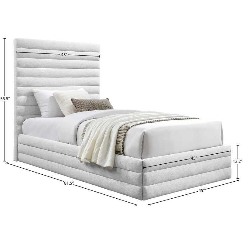 meridian furniture maxwell cream linen textured fabric twin bed
