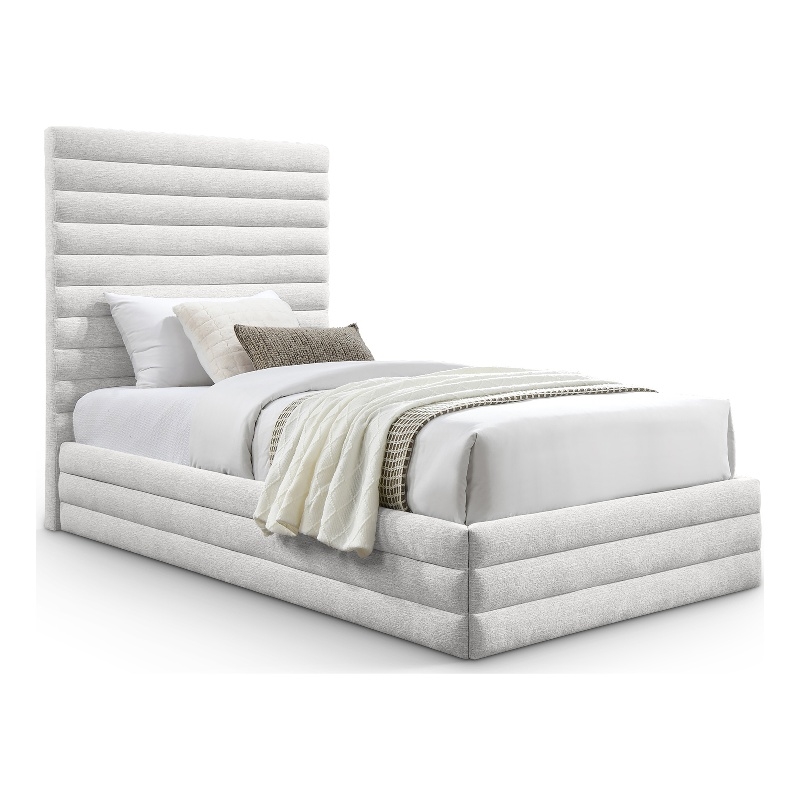 Meridian Furniture Maxwell Cream Linen Textured Fabric Twin Bed