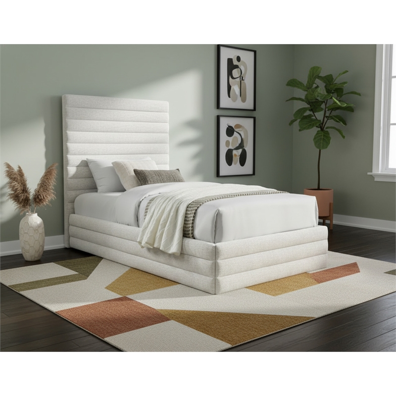 meridian furniture maxwell cream linen textured fabric twin bed