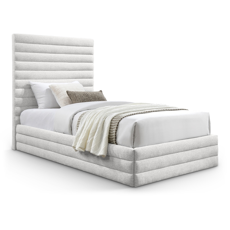 meridian furniture maxwell cream linen textured fabric twin bed