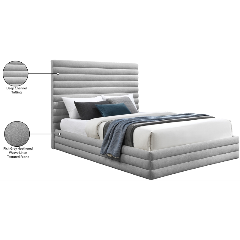 Meridian Furniture Maxwell Grey Linen Textured Fabric King Bed