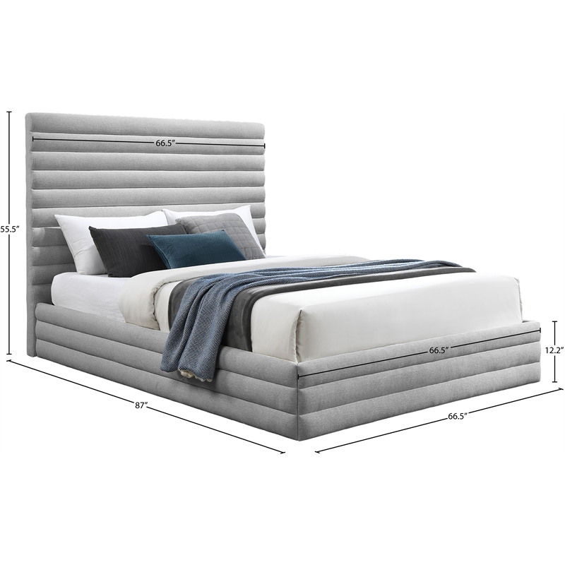 Meridian Furniture Maxwell Grey Linen Textured Fabric Queen Bed