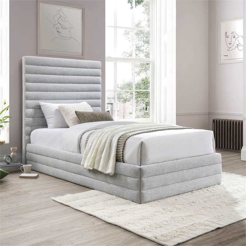 Meridian Furniture Maxwell Grey Linen Textured Fabric Twin Bed