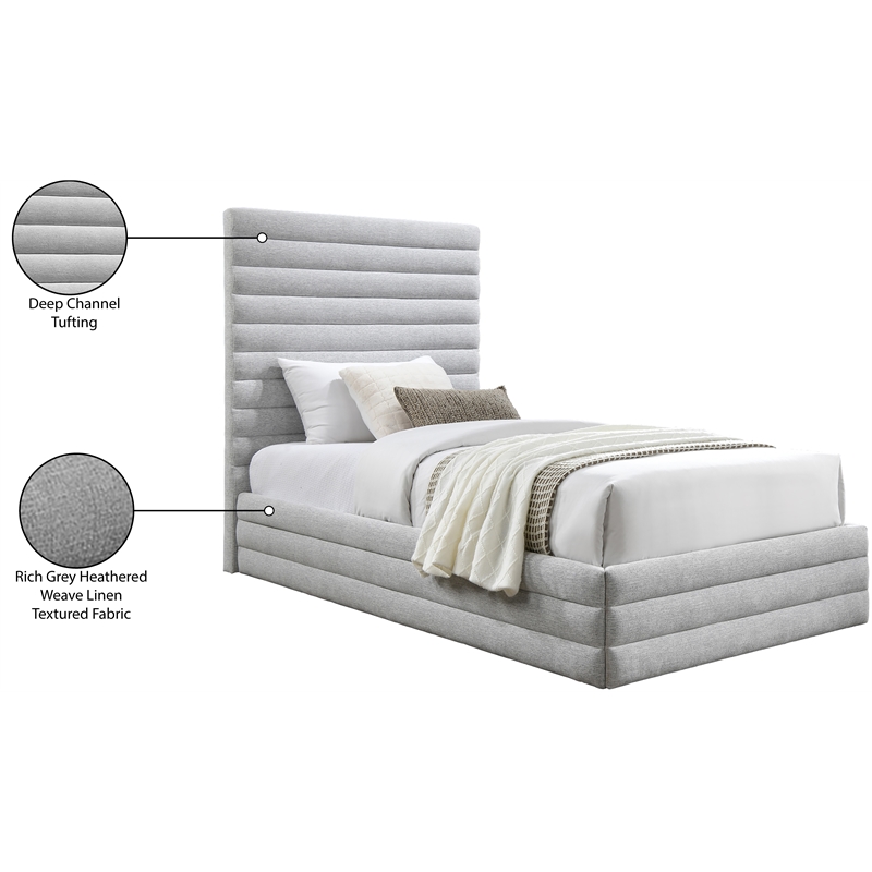 Meridian Furniture Maxwell Grey Linen Textured Fabric Twin Bed
