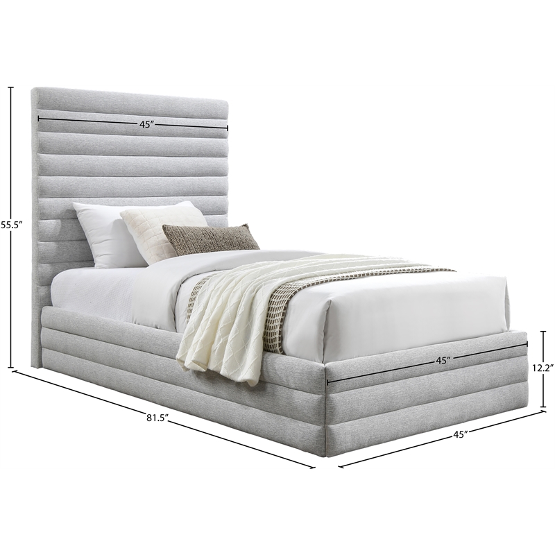 Meridian Furniture Maxwell Grey Linen Textured Fabric Twin Bed