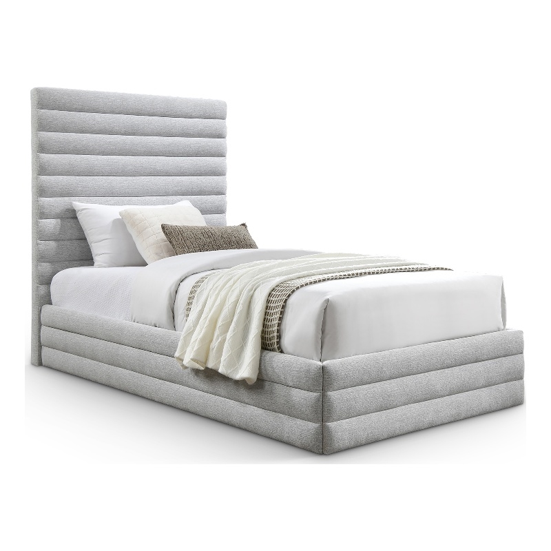 Meridian Furniture Maxwell Grey Linen Textured Fabric Twin Bed