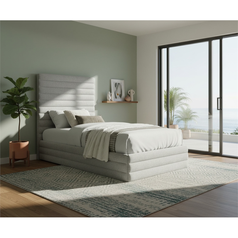 Meridian Furniture Maxwell Grey Linen Textured Fabric Twin Bed