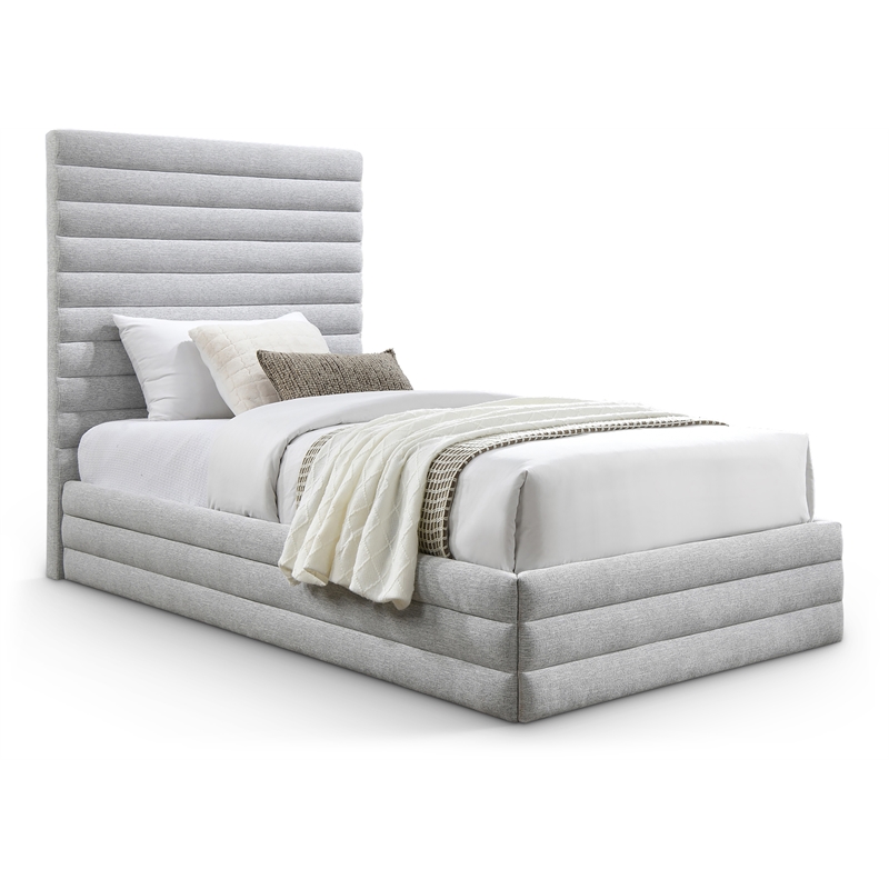Meridian Furniture Maxwell Grey Linen Textured Fabric Twin Bed
