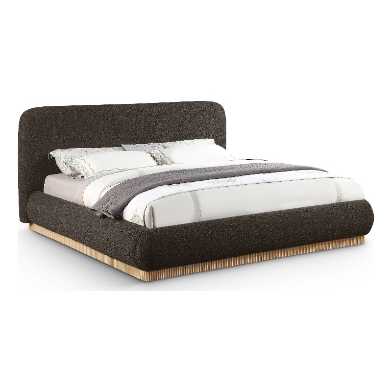 Meridian Furniture Rigby Brown Boucle Fabric Queen Bed