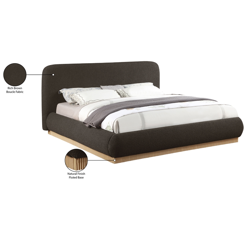 Meridian Furniture Rigby Brown Boucle Fabric Queen Bed
