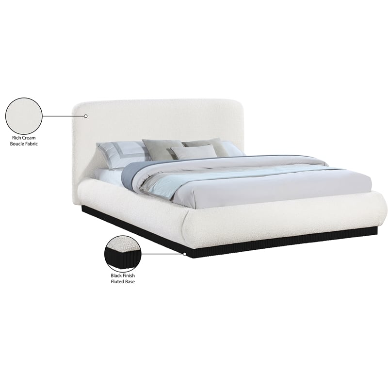Meridian Furniture Rigby Cream Boucle Fabric King Bed